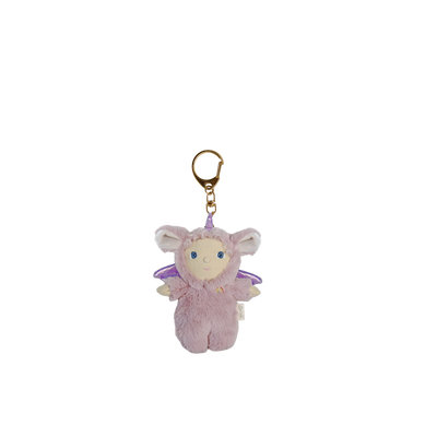 Plush dragon keychain with a gold ring on a white background