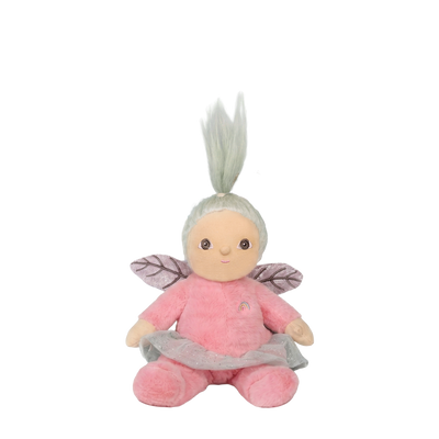 Plush toy fairy with pink outfit and wings on a white background