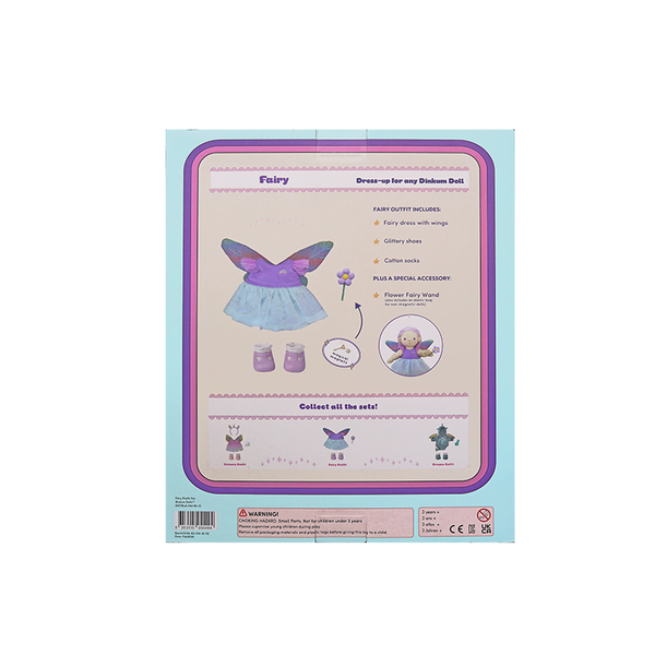 Fairy-themed product packaging with illustrations and text on a light blue background
