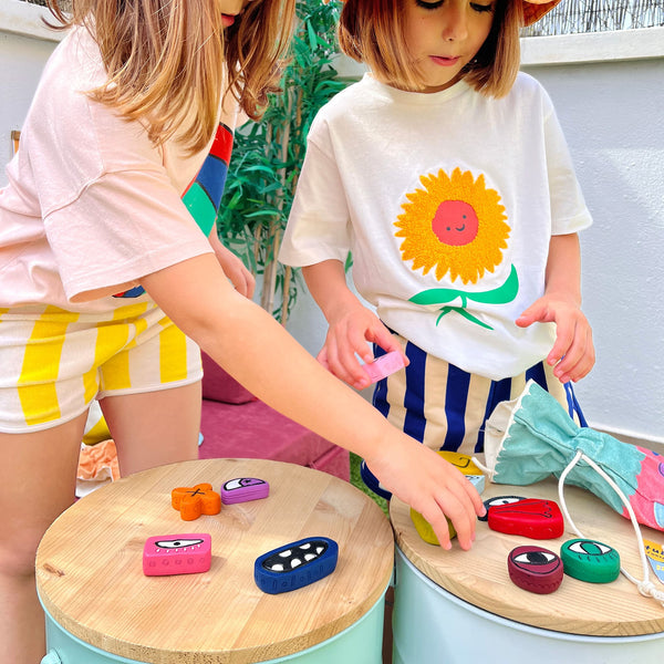 Vibrant resin and natural granite combine to create these perfect play companions. Explore, stack, and imagine endless stories with these weighted, tactile treasures.