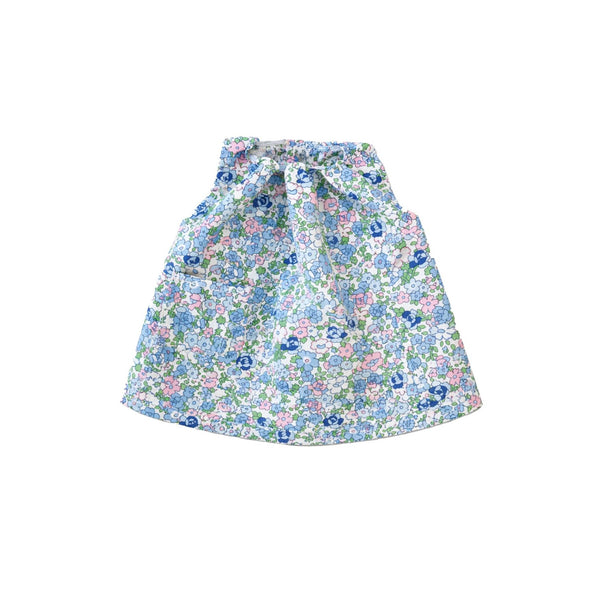 Soft blue floral cotton Florin dress for Dinkum Dolls by Olli Ella shown against a white background
