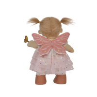 doll wearing white and gold fairy costume