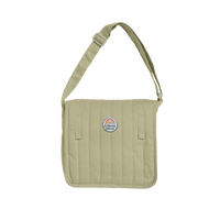 Sage green Dinkum Dolls changing bag with an adjustable shoulder strap and quilted vertical stitching for carrying doll care essentials