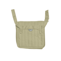 Sage green convertible doll changing bag by Dinkum Dolls, featuring quilted panels, a front pocket, and adjustable shoulder straps