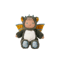 Plush toy dragon with orange wings on a white background