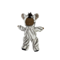 Cozy Dinkums Zebra Mini plush toy with soft gray and white stripes, a brown face, black mane, floppy ears, and outstretched arms for cuddles