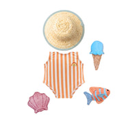 Beach set with hat, clothing, ice cream, fish and shell