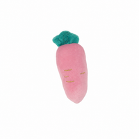 Pink plush magnetic carrot toy for unicorns and Dinkums, featuring a leafy green top and embroidered details from Dinkum Pets
