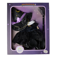 Dinkum Dolls by Olli Ella Spellbound dress up set in a purple box with a black starry dress, pointed witch hat, bow, and wand for Dinkum Dolls