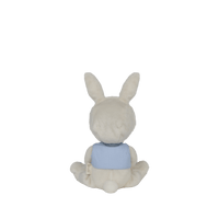 Back view of Dinky Dinkums Biffle Bunny plush doll seated in a cream body with long ears and a removable pale blue outfit against a plain background