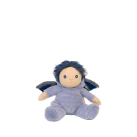 Plush toy with blue hair and wings on a white background