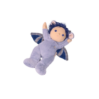 Plush toy dragon with blue hair on a white background