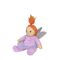 Plush toy fairy with orange hair and a purple outfit on a white background