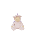 Pink plush unicorn doll with a soft cream face, curly mane, purple horn and wings, seated with outstretched legs from Dinky Dinkums by Olli Ella
