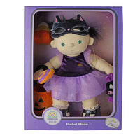 Mabel Moon Dream Dinkum doll by Dinkum Dolls by Olli Ella in a purple witch costume with cat mask, tutu, rainbow top and pumpkin accessories in a gift box