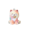 Pastel rainbow Kittycorn plush toy from Dinkum Pets sitting with closed eyes, pink ears, a soft cream face, tiny horn, and beige paws