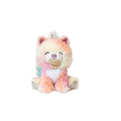 Pastel-colored plush toy on a white background
