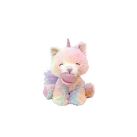 Pastel-colored plush toy with unicorn design on a white background