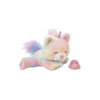 Pastel-colored plush toy with a unicorn design on a white background