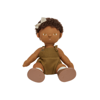 Gender-neutral, posable kids doll with brown hair and removable brown outfit. Dress them up and style their hair for hours of interactive kids play.