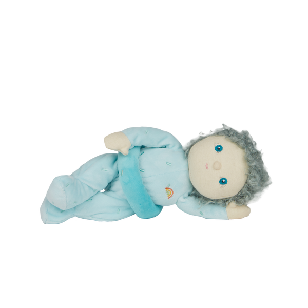 Limited-edition, palm sized, collectable kids plush toy. Franny Frosting is a blue  weighted plush toy in a velvet onsie, perfect for imaginative kids play.