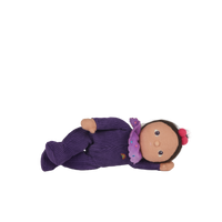 Freye Fondant, our purple corduroy mini plush toy. Collectable, Soft and cuddly, and snuggled in a non-removable velvet onesie, Freye Fondant is a must have in your toy collection.