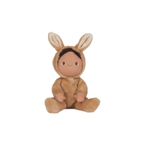 Dinky Dinkums Bucky Bunny plush doll in a latte brown bunny outfit, seated with long floppy ears, a sweet embroidered face, and soft rounded paws.