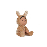 Seated latte colored Bucky Bunny plush doll with long ears and a soft hooded outfit from Dinky Dinkums for kids
