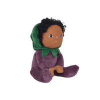 Meet Ellis Eggplant, a delightful Dinky Dinkum plush doll from the Happy Harvest collection, featuring a posable body with gentle weighting and a soft velvet onesie. Collect all the friends and let your childs imagination run wild with imaginative play.