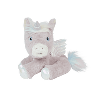 Lilac plush unicorn with a shimmering horn, soft wings, pastel blue and pink mane and tail, and shiny white hooves from Dinkum Unicorns