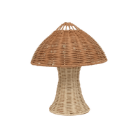 Natural woven rattan mushroom lamp with a light rattan stem and darker mushroom-shaped shade from Olli Ella Kids Rattan