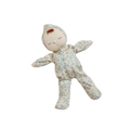 Sleeping Dozy Dinkum Pickle Blossom doll in a pale blue floral romper and matching bonnet, shown with arms and legs outstretched, by Dinkum Dolls by Olli Ella