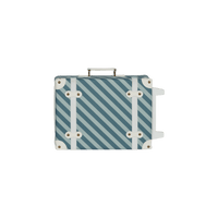 Stylish kids travel suitcase in blue striped design. Perfect for kids' travel, featuring a durable, lightweight build and eco-friendly materials. Made from recycled plastic bottles.