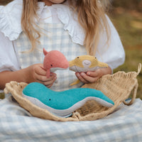 Palm-sized felted ocean animal toys. These 3 ocean animal toys make wonderful prompts for hours of imaginative play. Whale toy, Dolphin toy and Stingray toy.