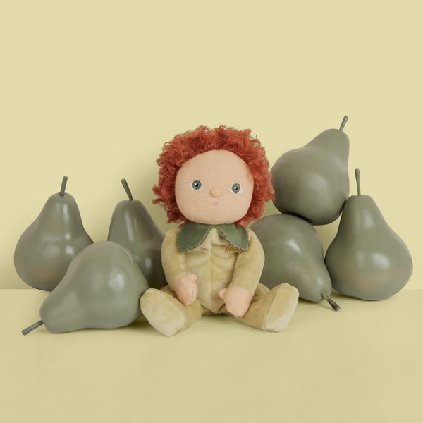 A limited-edition palm-sized plush toy, perfectly weighted in all the right places, and outfitted in a snuggly plush velvety Pear suit.