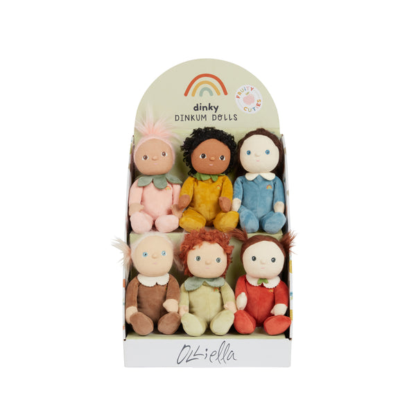 6 pack of fruit themed palm-sized plush dolls. Collectable set of fruit inspired plush toys.A limited-edition palm-sized plush toy, perfectly weighted in all the right places, and outfitted in a snuggly plush velvety blueberry suit.