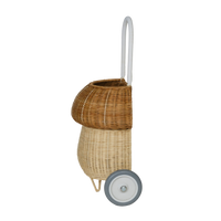 100% handwoven mushroom basket on wheels. This basket maked a beautiful addition to any woodland-themed nursery or bedroom or for transporting dolls, toys and trinkets.